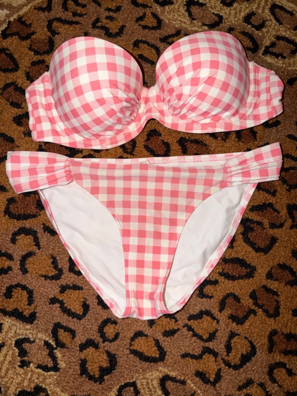 Aerie Pink & White Gingham Bikini 36C Top M Bottom Set